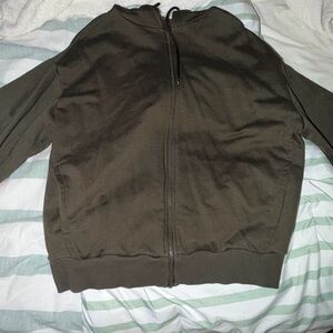 ALO Yoga Men's Dark Olive Zip-Up Sweater